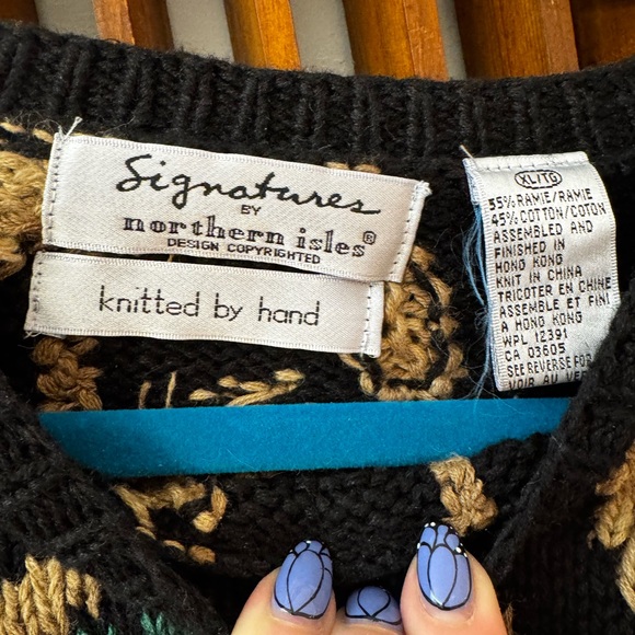Vintage Hand Knit Northern Isles Signature Jungle Sweater Tiger Big Cat XL - Picture 3 of 4